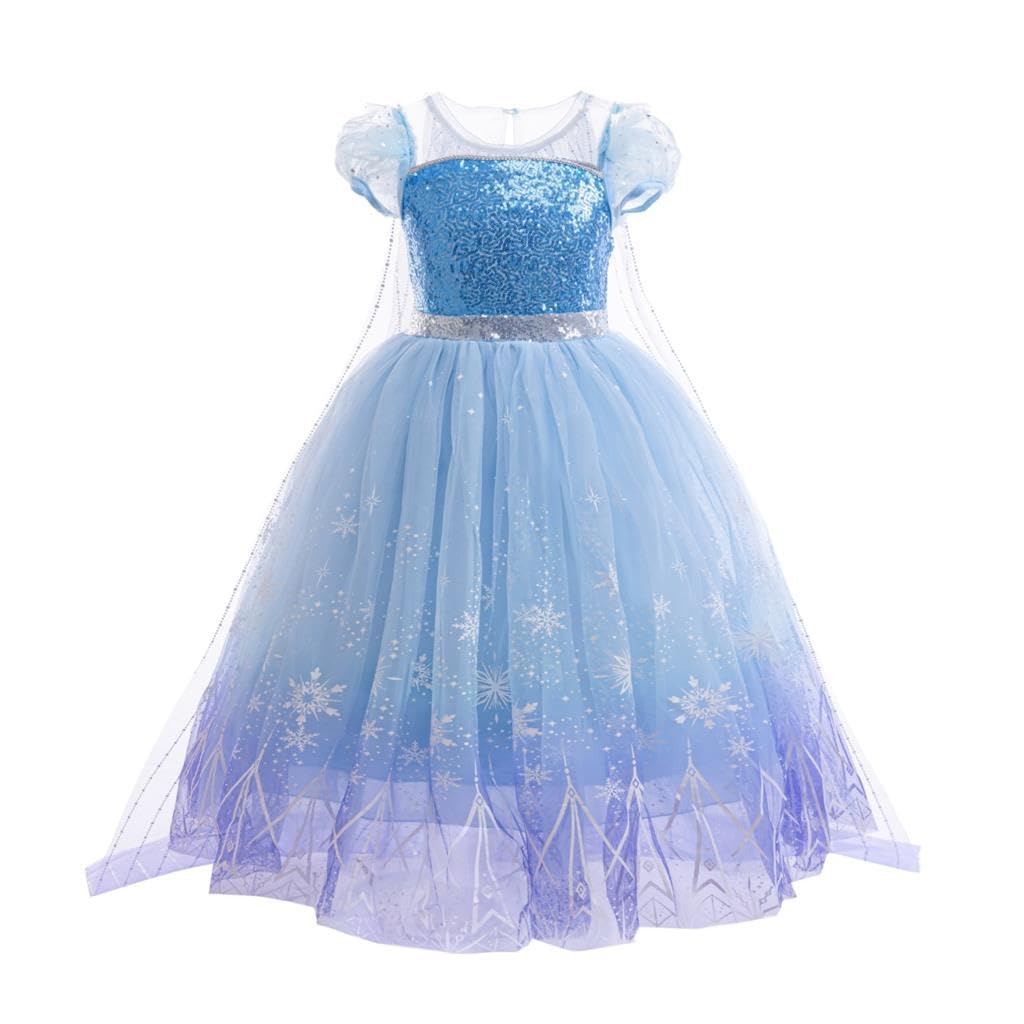Lito Angels Snow Queen Ice Princess Sequin Fancy Dress Up Costume for Little Kids Girls Age 8-9 Years, Blue