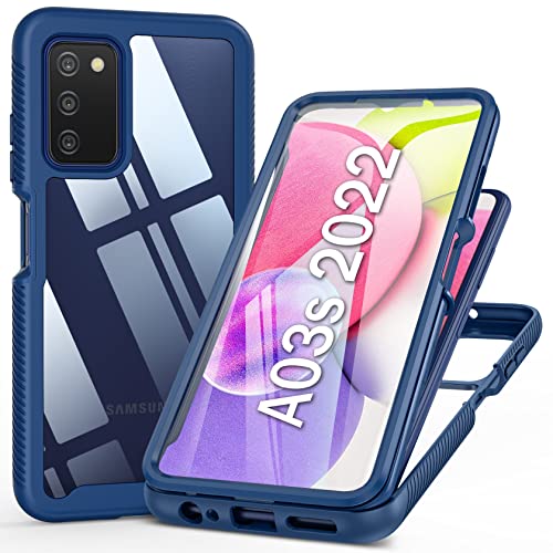 UNPEY for Samsung Galaxy A03s Phone Case: Shockproof Slim Covers Hybrid Pretty Protective Cell Cases with Clear Back - Durable Dual Layer Drop-Proof Cover (Navy Blue)