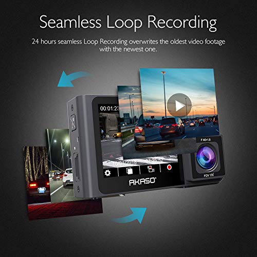 AKASO Dual Dash Cam 1080P60 FHD, Uber Front & Rear Dash Camera, Dual Sony Starvis, 340° Wide Angle, Dual Record 1080P, Infrared Night Vision, Parking Mode, G-Sensor, Support 128GB max. (Trace 1)