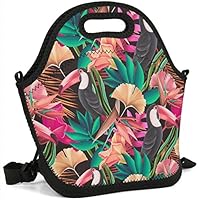 Women&Men&Kids Neoprene Lunch Tote Bag Insulated Lunch Box with Shoulder Strap Leak-Proof Lunch Organizer for Picnic/Office/Beach/School/Work (Tropical Floral Strelitzia) ...