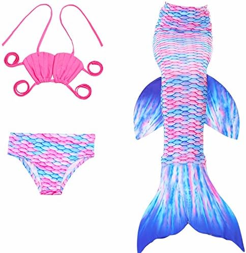 Kuisen Swimmable Mermaid Tail + Bikini Sets Monofin Kids Girls Cos Gift
