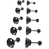 Stud Earrings Set 316L Stainless Steel Hypoallergenic Earrings for Women Men Earrings 3-7mm Cubic Zirconia Earrings Tragus Cartilage Helix Lobel Ear Studs 20G,Pack of 5 Pairs