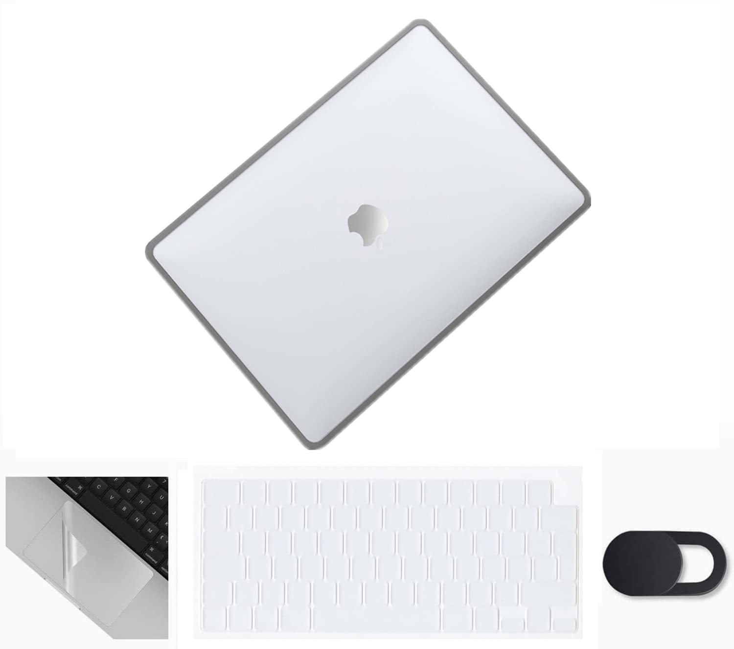 Se7enline Compatible with MacBook Pro 16 inch Case 2024 2023 2022 2021 M4 M3 M2 M1 A2485 A2779 A2991 A3403 TPU+PC Cover &Keyboard Skin(EU Layout)&Touchpad Protector&Webcam Cover, Transparent&Gray