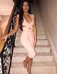 maketina las mujeres Plunge cuello sin mangas Cut Bodycon Club Party vendaje vestido