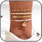 WETMT Puka Shell Starfish Anklets for Women Waterproof Layered Beachy Anklet Set Gold Charm Anklet Adjustable Handmade Beaded Foot Link Chain Boho Jewelry Set