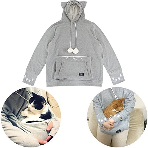 UNIHABITAT Women's Mewgaroo Hoodie for Pet Holder [3 color x 3 size] (Grey, XL)