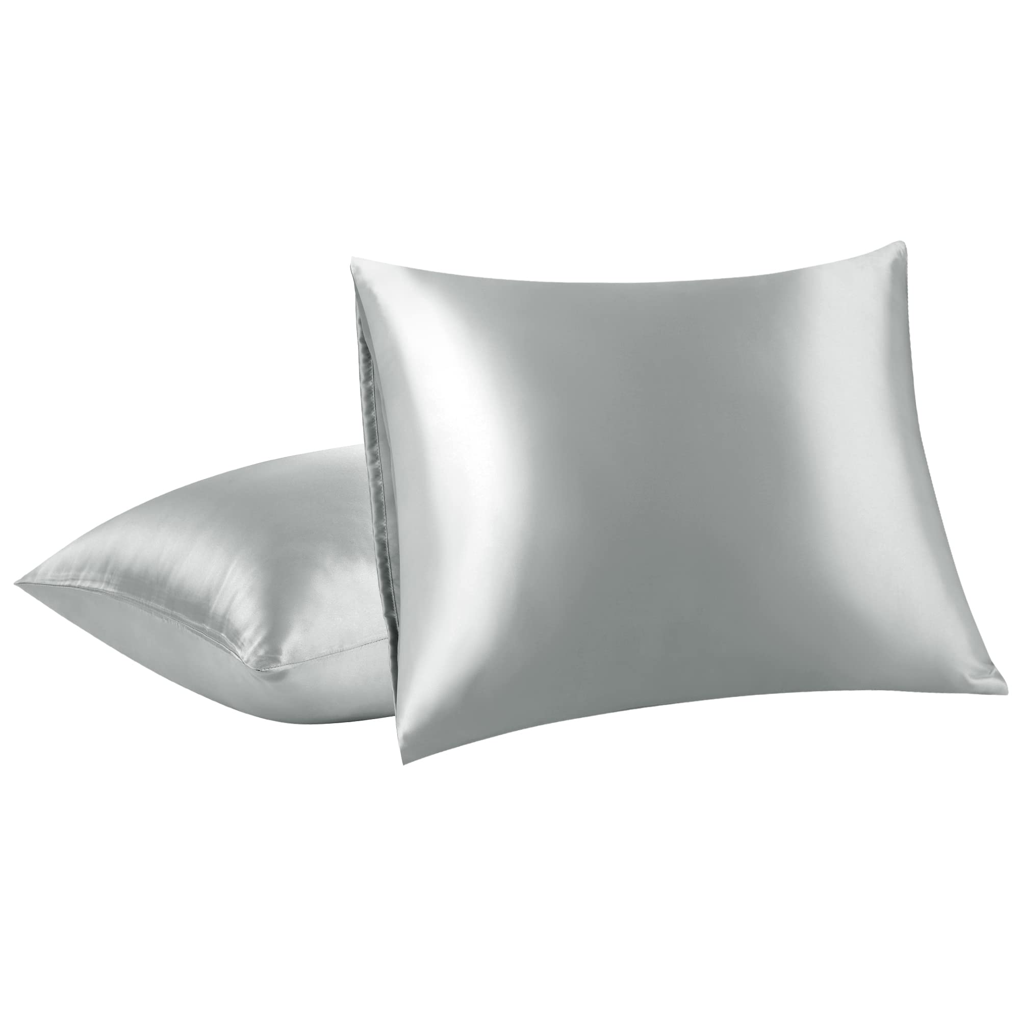 PiccoCasa Satin Pillowcases 2 Pack,Silk and Soft Pillow Cases with Envelope Closure Silver Grey 50 x 90cm
