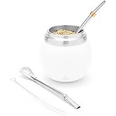 BALIBETOV Yerba Mate Kit - Includes Yerba Mate Cup and Bombilla Set - Stainless Steel Double Wall Thermal Gourd and Bombilla Set - Easy to clean and maintain (White)