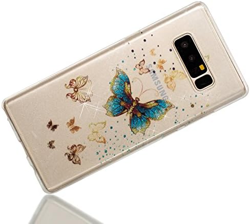 Galaxy Note8 Case, Note 8 Case - SeiroKern Glitter Clear Crystal Transparent Shockproof Flexible TPU Rubber Skin Gel Bumper Case IMD Anti Color-fading Prints Slim Fit Cover (Blue Yellow Butterfly)
