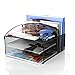 Veesun Desk Organizer,Mesh Desktop File Organizer Letter Paper Tray Holder with 2 Vertical Upright Section and 3 Deep Trays, Black.