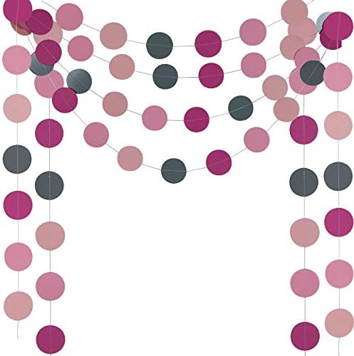 G DECO HANGLING WALL HANGING DOT CIRCLE PAPER GARLAND 4x10ft WEDDING, BRIDAL SHOWERS, BIRTHDAY PARTY ,PARTY EVENT DECORATION (PINK,GRAY)