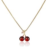 JAVARNV Cherry Necklace for Women Cherry Outfit Women Charm Necklace Fruit Beaded Pendant Necklaces Gold Jewelry Trendy Stuff