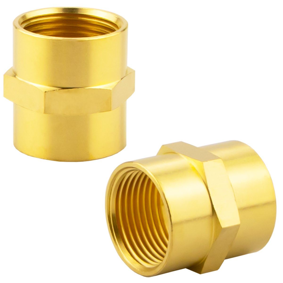 Photo 1 of (2-Piece) Besosay 3/4" x 3/4" NPT Brass Coupler Coupling Female Pipe Adapter Connector Adapter Fittings