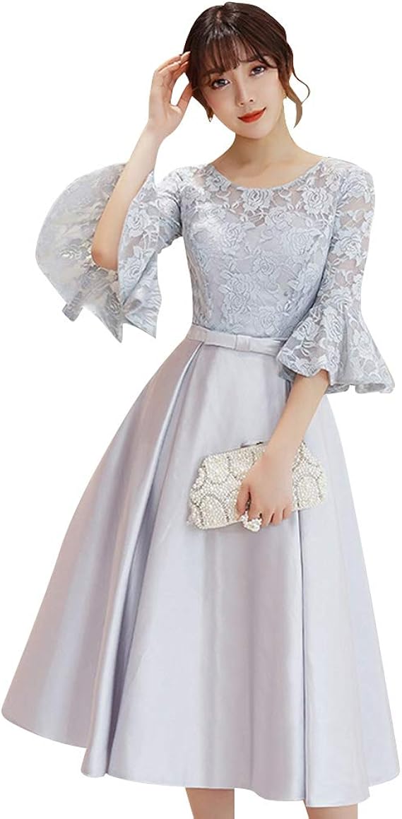 Amazon パーティードレス ミモレ丈 結婚式 お呼ばれパーティードレス ミモレ丈 ワンピース 結婚式 二次会 ゲストドレス ワンピース フレア袖 透け感レース 大人の魅力 パーティードレス 卒入式 同窓会 2次会 フォーマル イブニングドレス 通販