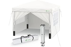 VOUNOT 10 * 10ft Pop Up Gazebo Tent, Canopy Tent for Parties with Sides & 4 Weight Bags & Carry Bag, Marquee Garden Party Tent Outdoor, White