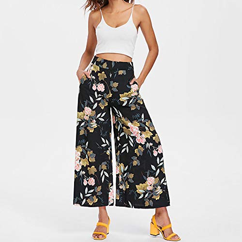Sunmoot Wide Leg Pants for Women Stretchy High Waist Boho Print Pajama Yoga Pants Palazzo Trousers