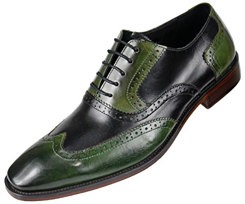 Asher Green Mens Two Tone Genuine Calf Leather Wingtip Spectator, Lace up Oxford Dress Shoe