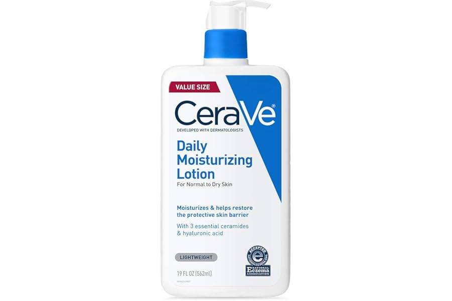 CeraVe Daily Moisturizing Lotion for Dry Skin, Body Lotion & Face Moisturizer with Hyaluronic Acid and Ceramides, Daily Moisturizer, Fragrance Free, Oil-Free, 19 Ounce