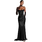 Strapless Satin Prom Dresses Corset Bridesmaid Dresses with Scarf Long Mermaid Formal Evening Gown