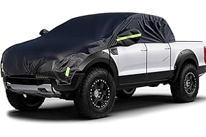 Konnfeir Half Car Cover All Weather Car Body Cover for All Season Sunshade Cover Snow Cover Waterproof 420D Oxford Fabric (Fit Small and Medium Size Pickup (Crew Cab))