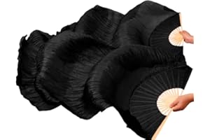 Nimiman Women 1 Pair (Left+Right) Silk Belly Dance Fans Veil Belly Dancing Long Folding Fans Length 180 cm Width 90 cm