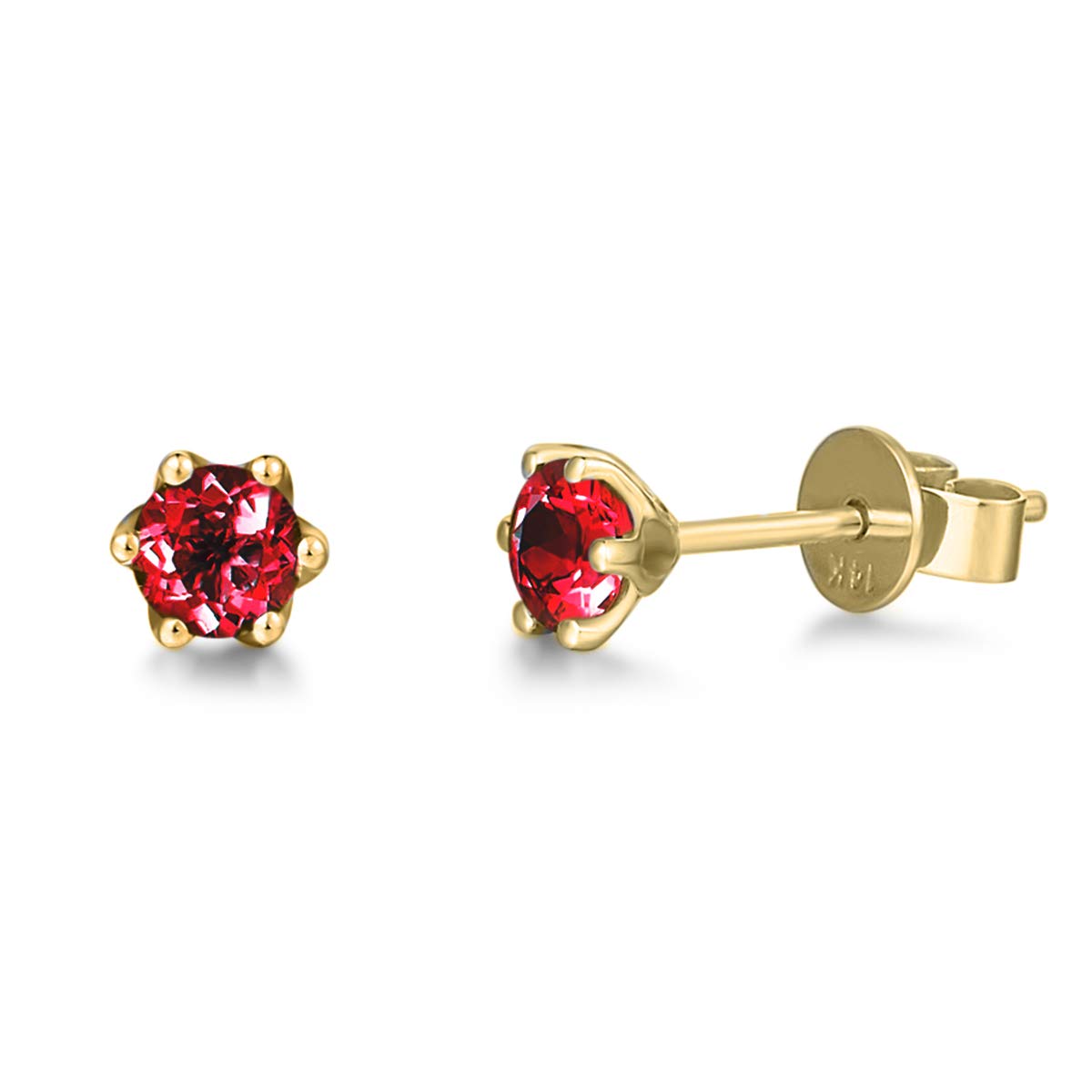 Solid 14 Carat 585 Yellow Gold Small Stud Earrings with Genuine Natural Garnet Jewellery for Ladies Girls Mum - Diameter: 5 mm