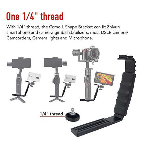 L Bracket Camera Mount, Flash Bracket with 2 Hot Shoe Mounts for Gimbal Stabilizer DSLR Camera Camcorder Video Light Microphone