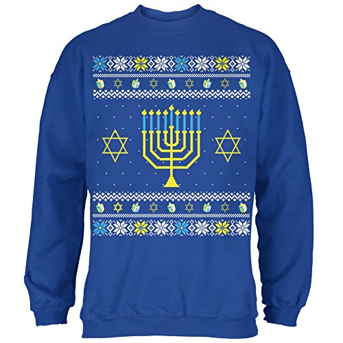 Menorah Ugly Hanukkah Sweater Royal Adult Sweatshirt - Large
