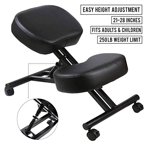 Ergonomic Kneeling Chair Home Office Chairs Thick Cushion Pad Flexible Seating Rolling Adjustable Work Desk Stool Improve Posture Now & Neck Pain - Comfortable Knees and Straight Back (Renewed)