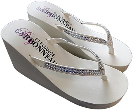 Elegance by Carbonneau CRYSTALS Women's High Heel Flip Flop Ivory Foam Rubber Sandal - 8 M US