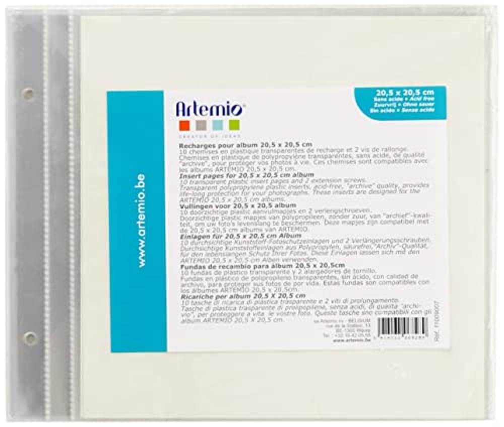 Artemio 20.5 x 20.5 cm 10-Piece Plastic Sleeves for ScrapBooking Album, Transparent