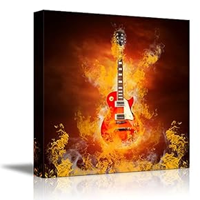 Rock Guitar in Flames of Fire Concept of...