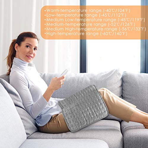 Heating Pad with Fast-Heating Technology, 6 Temperature Settings & Machine Washable, Ultra-Soft Heat Therapy Pad for Cramps/Back/Knee/Neck and Shoulders (12" x 24") (Grey)