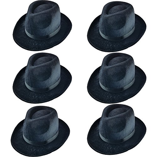 Black Fedora Gangster Hat Costume Accessory - Pack of 6