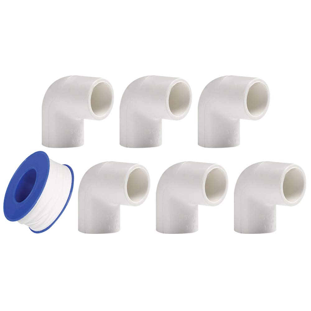 YOFASEN 90 Degree PVC Elbow Connectors Fitting - 6pcs Plumbing Pipe Fittings, 32mm - Plumbing Coupling Connector + Plumbing Seal Tape