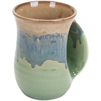 Clay in Motion Handwarmer Mug - Mountain Meadows - Right Handed,Blue,14oz.