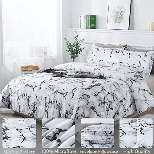 Litanika White Marble Comforter Full(79x90lnch), 3 Pieces(1 Marble