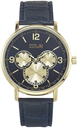Swiss Hunter SH2521GLBL with Gold Tone Case and Blue Leather Strap Watch