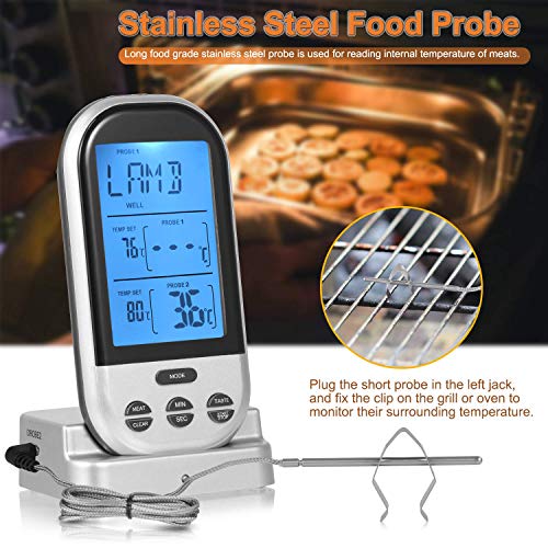 Wireless/Instant Read Meat Thermometer with Dual Probe for Smoker,Perfect for Grilling or Kitchen Use