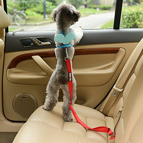 Hapito Pet Cat Dog Seat Belt, Adjustable (22 to 37 Inch) Genuine Nylon Safety Belt, Car Vehicle Seatbelt Harness Leash for Dogs Cats (Red) - Thumbnail 5