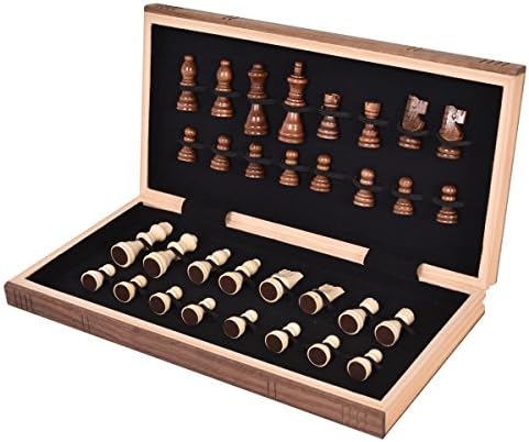 DreamHank 15" Folding Standard Game Wooden Chess Set Pieces Portable Hand Carved Board Box