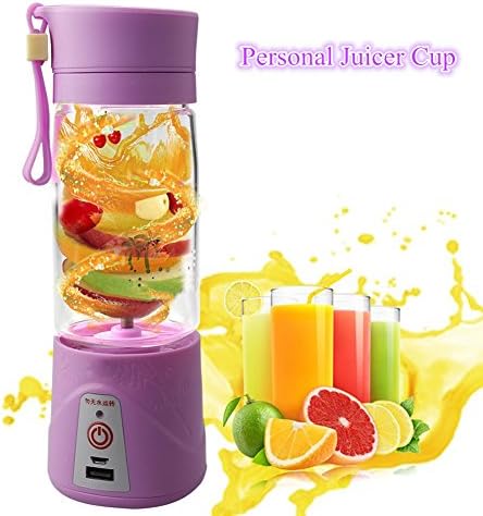 TOP Portable Blender USB Juicer Cup, 380ml Rechargeable Personal Blender Fruit and Vegetable Mixer with Power Bank For Home and Outdoor (Purple)