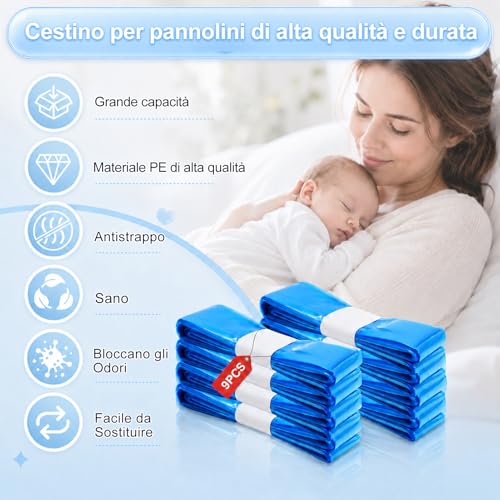 9 pezzi Ricarica Mangiapannolini, 4,5M Sacchetti Mangiapannolini Antiodore Inodore Addensata, Ricarica Mangiapannolini Compatibile Con Tutti i Secchi per Pannolini, Con Twist & Click