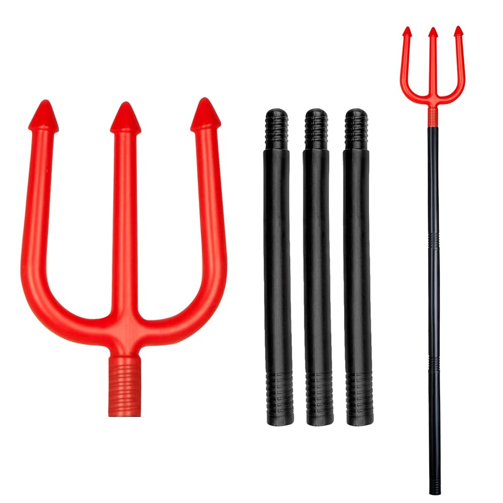 Boland Devil Trident Pitchfork Fancy Dress Accessory – 112 cm Detachable Red and Black Plastic Devil Fork Prop for Halloween Costume Parties, Shows and Themed Events