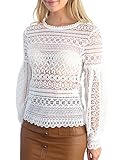 Simplee Apparel Women's Loose Long Sleeeve Crochet Floral Lace Top Blouse Shirt