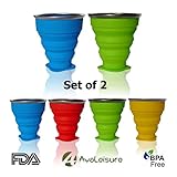 AVALEISURE Collapsible Silicone Travel Cup- The Genuine 10oz Foldable Drinking Mug with Lid, BPA Free, Water, Coffee, Tea & Snacks for Hiking, Camping, Picnic & Commuting to Work
