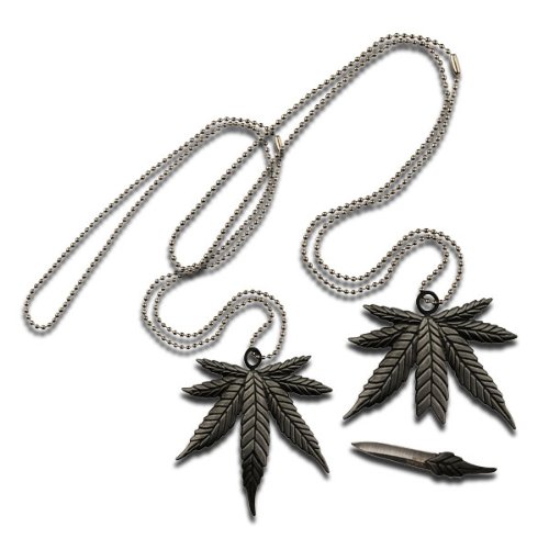 Fantasy Master FM-642 Hidden Neck Knife with Marijuana Zinc Alloy Emblem Handle