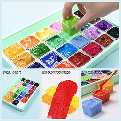 HIMI Gouache Paint Set, 24 Colors x 30ml Unique Jelly Cup Design, Portable Case with Palette, Non Toxic Paints for Artist, Hobby Painters & Kids, Ideal for Canvas Painting for Novelty Gift (Green)