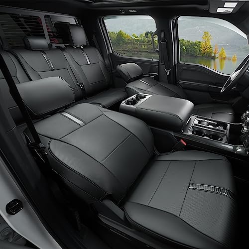 DiffCar for Ford F150 Seat Covers 2015-2023 2024 2025 2026,Full Set Leather Waterproof Black Trucks Pickup Seat Covers Custom Fit for Ford F150 Accessories,Car Seat Cover for SuperCrew/CrewCab(XL,XLT)