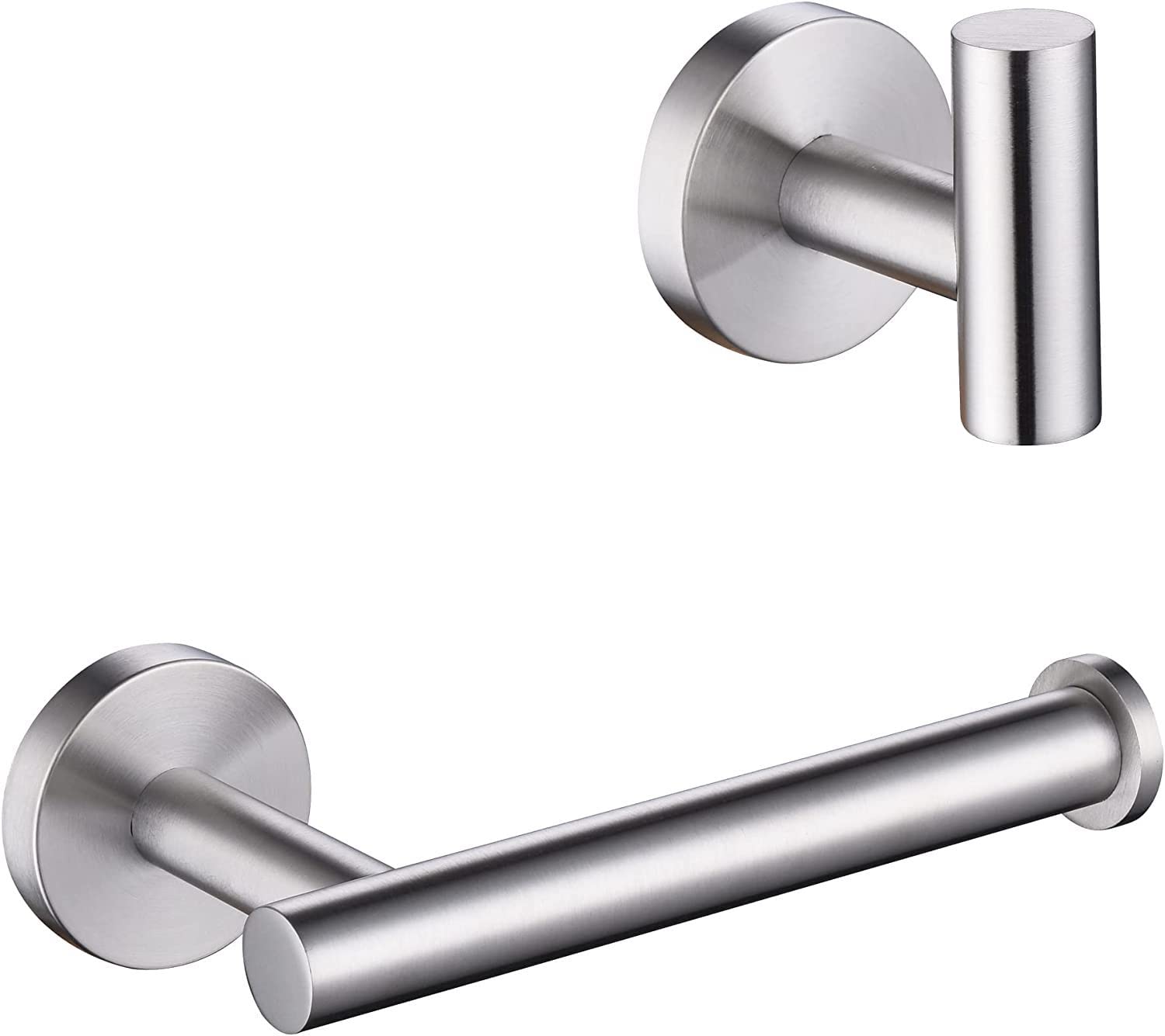 YUET Towel and Toilet Roll Holder Set Bathroom Accessory 2 Pieces Home Paper Tissue & Coat Hook Holders Bar Accessories SUS 304 Stainless Steel Hardware Wall Mounted (Brushed Silver)